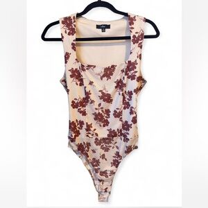 Lulu's Cream and Brown Floral Bodysuit